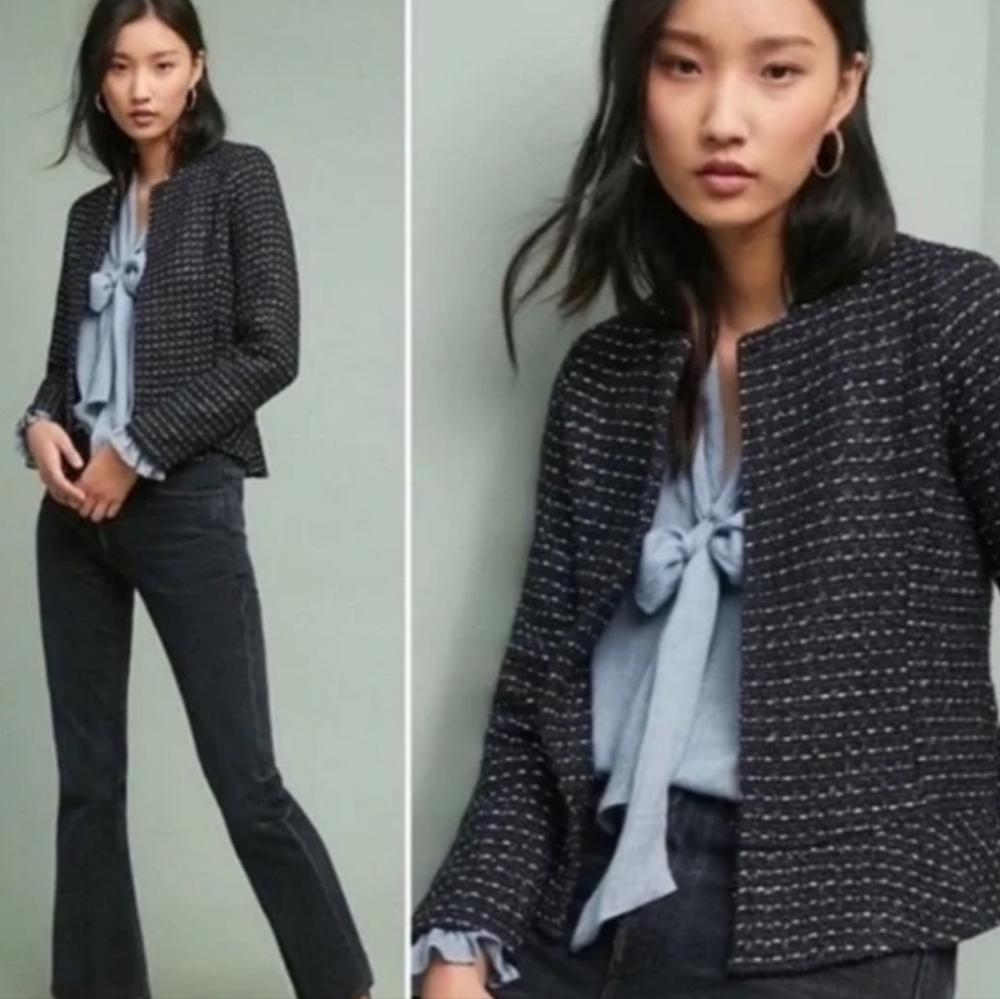 ⭐️ Host Pick ⭐️ Anthropologie Dolan Left Coast | Tweed Open Flare Croppe Blazer - Picture 12 of 12